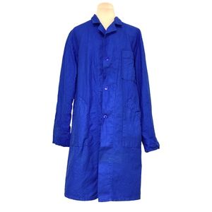 unisex lab coat S/M Yves Klein blue France work jacket 38" long cotton canvas